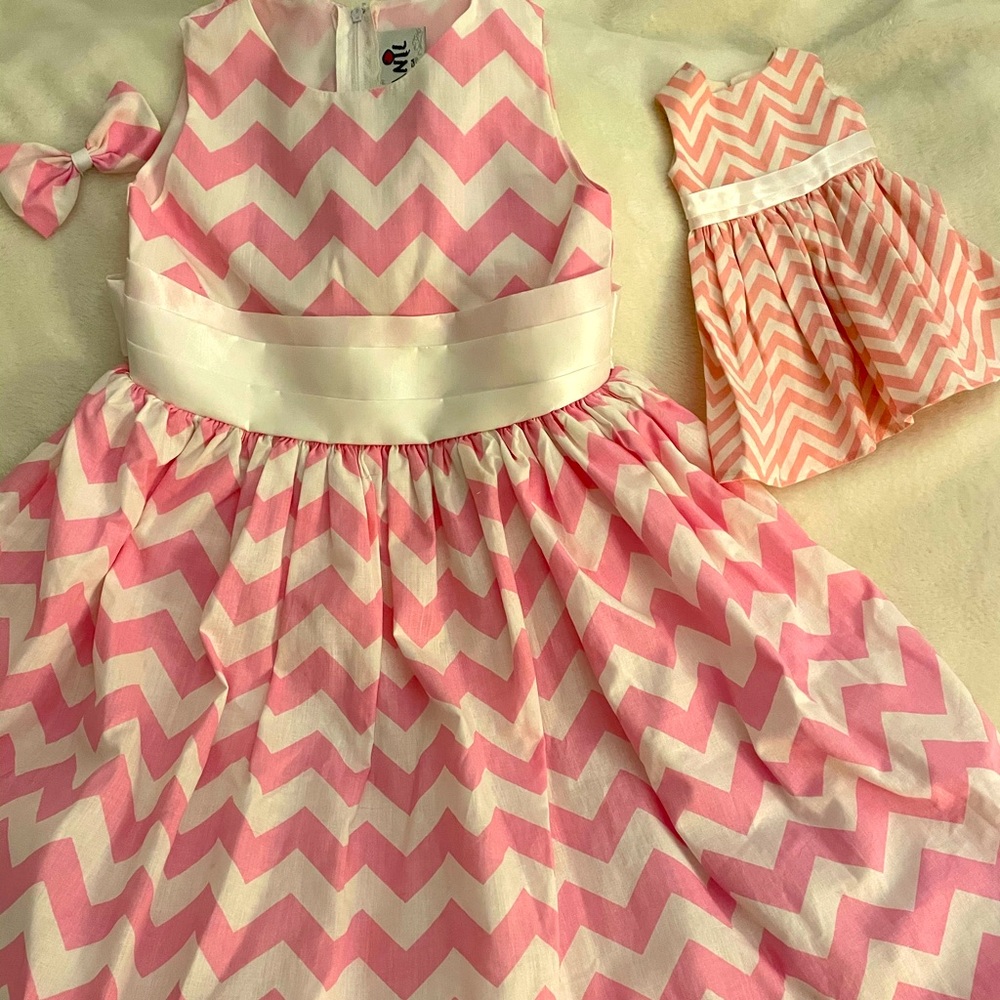 Size 6x shanil dress with matching 14” doll dress